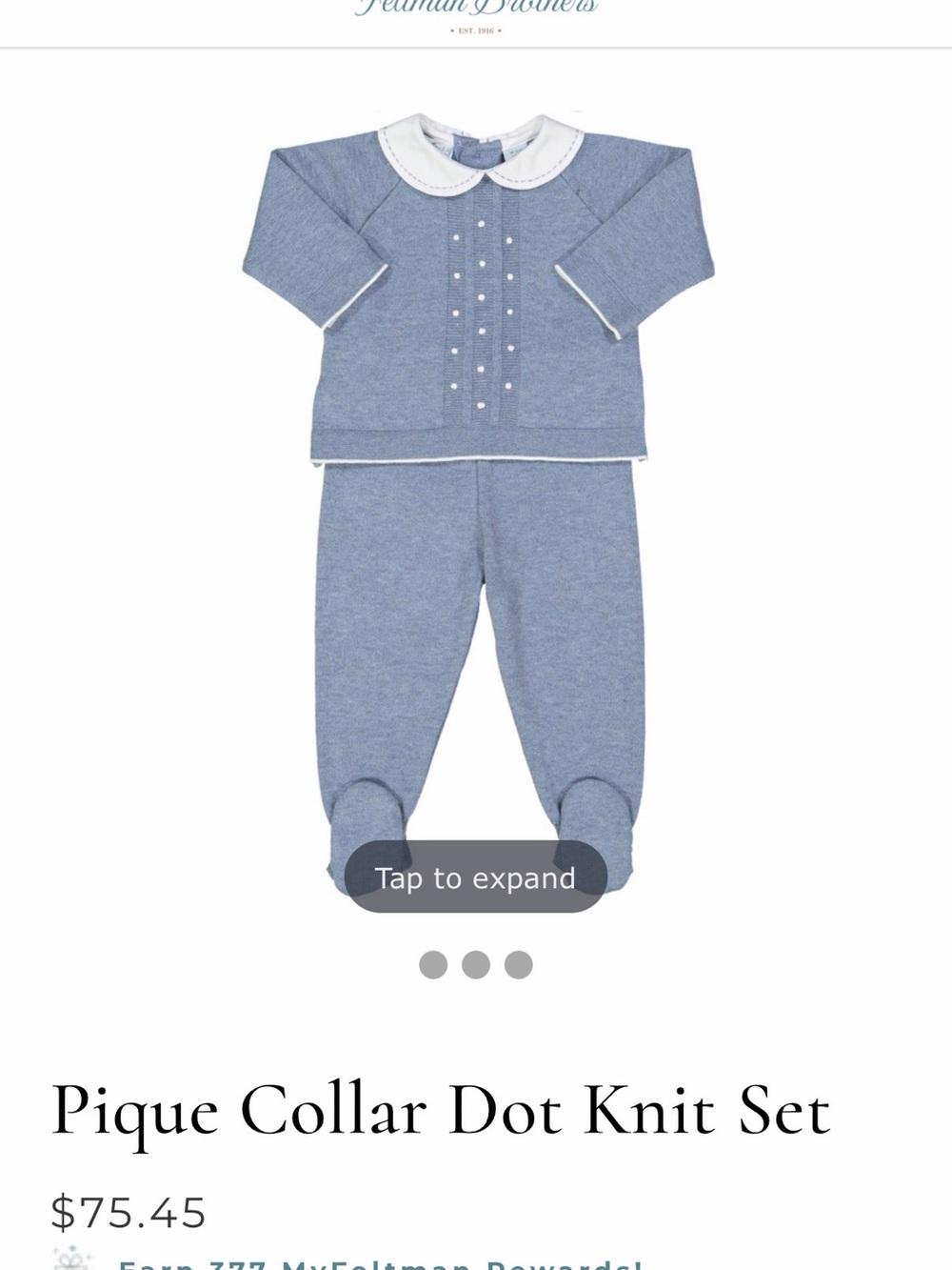 Feltman Brothers Blue Pique Collar Dot Knit Set for Kids Heirloom baby